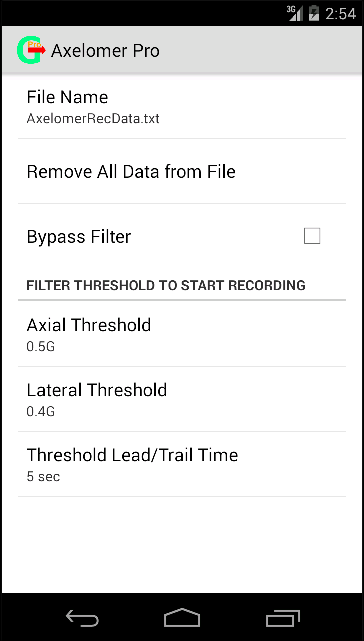 recording options screen